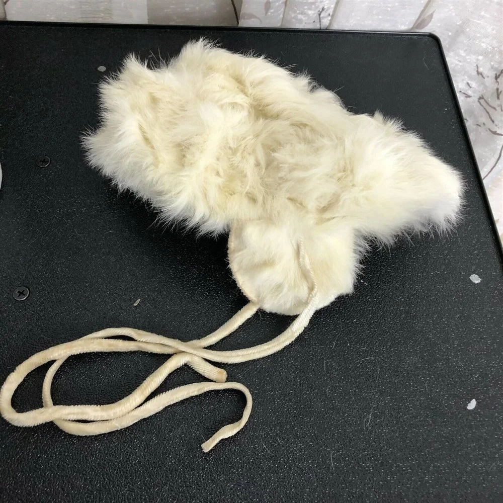 Vintage Fur Hat Child Size Ear Flaps Tie Neck White Soft